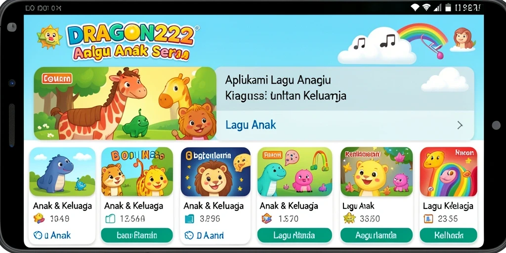 Antarmuka aplikasi DRAGON222 yang penuh warna dan ramah pengguna untuk anak-anak.