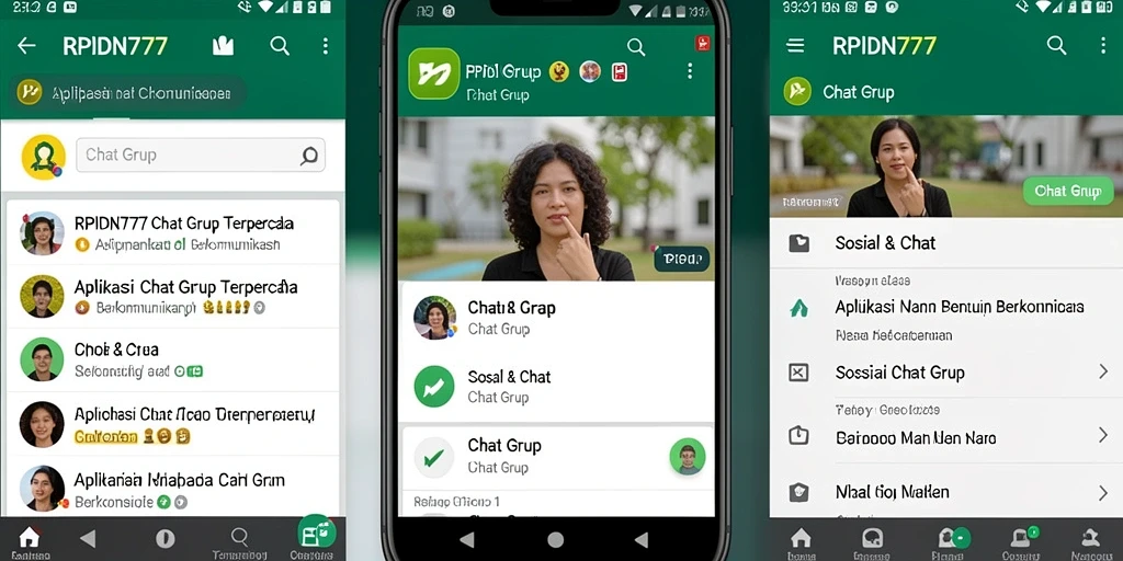 Tampilan antarmuka pengguna RPIDN777 dengan pilihan grup chat dan fitur interaksi.