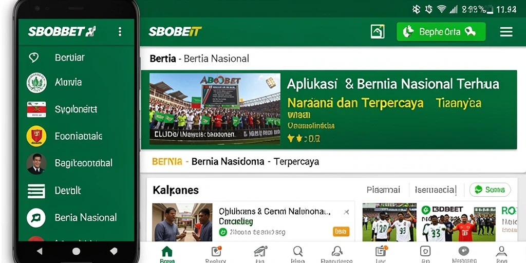 Antarmuka aplikasi SBOBET yang menampilkan berita nasional terkini.