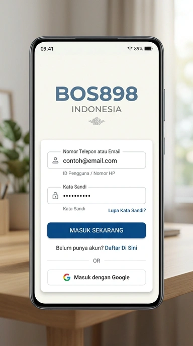 Tampilan halaman login bos898