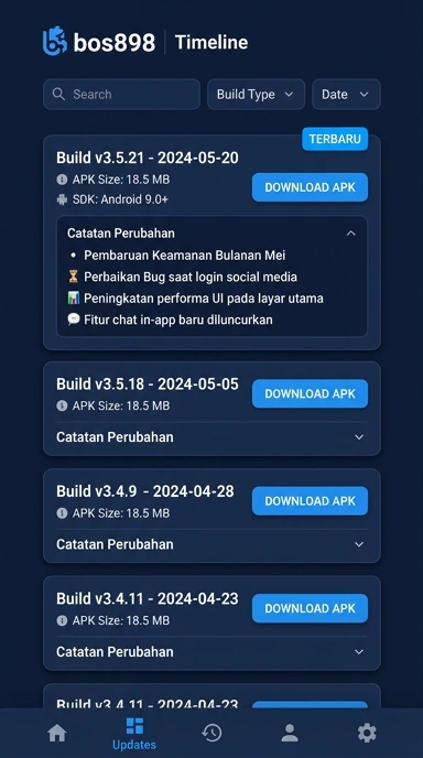 Tampilan riwayat versi bos898